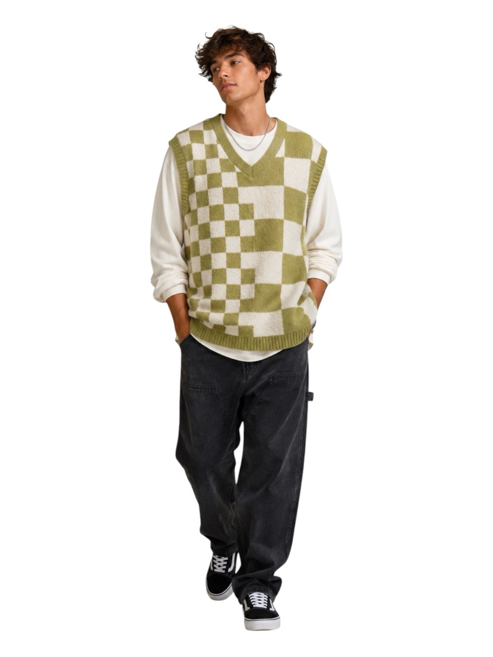 Vans Courtyard Checkerboard
Sweater Vest Unisex | Green + Ivory | Medium/Large